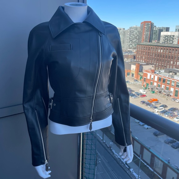 BURBERRY Black Leather Jacket Size 4 US - Picture 3 of 17